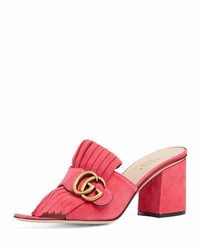 Gucci Marmont Suede 75mm Mule Pink
