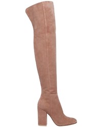 Hot Pink Suede Over The Knee Boots
