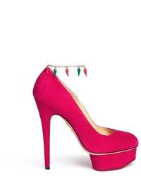 Charlotte Olympia Hot Dolly Chili Anklet Suede Pumps