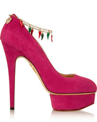 Charlotte Olympia Hot Dolly Embellished Suede Pumps