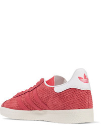adidas Originals Gazelle Leather Trimmed Snake Effect Suede Sneakers Papaya