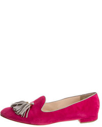 Hot Pink Suede Tassel Loafers