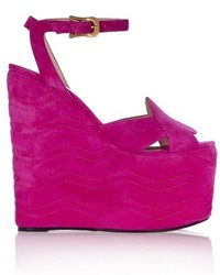Hot Pink Suede Wedge Sandals