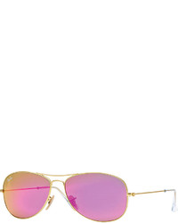Ray-Ban Aviator Sunglasses With Pink Mirror Lens Golden