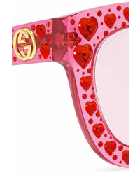 Gucci Crystal Embellished Square Frame Acetate Sunglasses Bubblegum