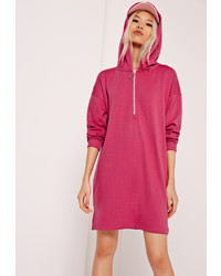 Missguided Zip Front Hooded Sweater Dress Pink