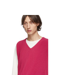 Homme Plissé Issey Miyake Pink Pleated V Neck Tank Top