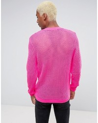 Asos Mesh Sweater In Neon Pink
