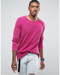 Asos Relaxed Fit Sweater In Pink With Acid Wash