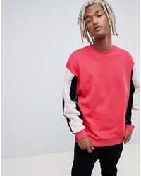 ASOS DESIGN Oversized Sweatshirt With Stripe Sleeves In Pink