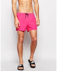 Asos Brand Swim Shorts In Neon Pink Short Length