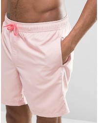 Asos Swim Shorts In Pastel Pink With Neon Drawcord Mid Length