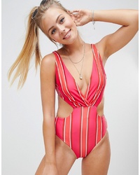 Missguided Mix Stripe Plunge Swimsuit