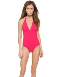Tory Burch Solid Logo One Piece Swimsuit