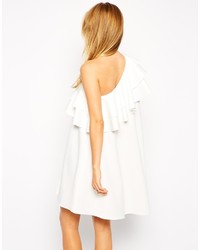 Asos Collection Swing Dress In Scuba With One Shoulder And Ruffle Detail