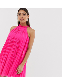 River Island Pleated Swing Dress In Bright Pink