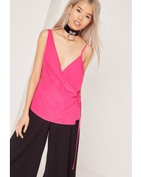 Missguided Satin Wrap Tie Cami Top Pink