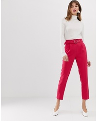 Warehouse Tapered Trousers With O Ring Belt In Pink