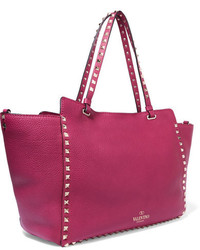 Valentino The Rockstud Medium Textured Leather Tote Pink