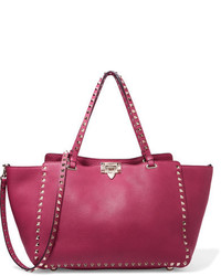 Valentino The Rockstud Medium Textured Leather Tote Pink