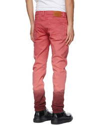 Alexander McQueen Pink Burgundy Denim Dip Dye Washed Jeans