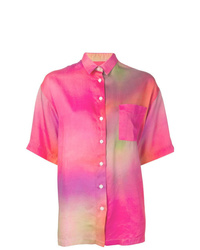 Hot Pink Tie-Dye Short Sleeve Button Down Shirt