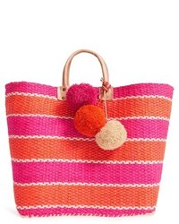 Mar y Sol Capri Woven Tote With Pom Charms Brown