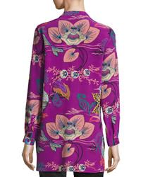 Etro Lily Pad Button Front Tunic Blouse Pink