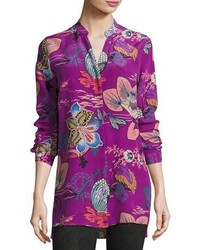 Etro Lily Pad Button Front Tunic Blouse Pink