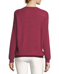 Brunello Cucinelli Cashmere Blend Micro Paillette V Neck Boyfriend Sweater