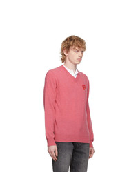 Comme Des Garcons Play Pink Double Heart V Neck Sweater