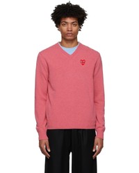 Comme Des Garcons Play Pink Layered Double Heart V Neck Sweater