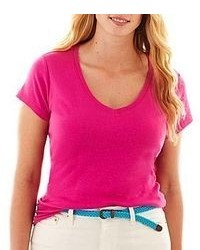 jcpenney Jcp Short Sleeve Ribbed V Neck Tee Plus