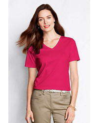 Lands' End Petite Relaxed Supima V Neck T Shirt Rich Sapphire