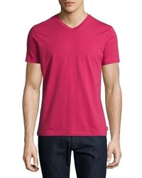 Armani Collezioni Stretch Cotton V Neck T Shirt Raspberry