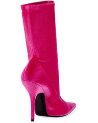 Balenciaga Velvet Sock Pull On Bootie Rose Fuchsia