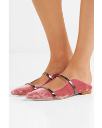 Malone Souliers Maureen Leather Trimmed Velvet Point Toe Flats Pink
