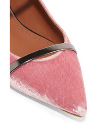 Malone Souliers Maureen Leather Trimmed Velvet Point Toe Flats Pink