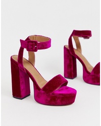 Hot Pink Velvet Heeled Sandals