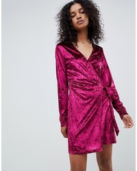 Hot Pink Velvet Wrap Dress