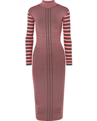 McQ Alexander McQueen Striped Ribbed Knit Turtleneck Dress