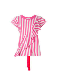Hot Pink Vertical Striped Crew-neck T-shirt