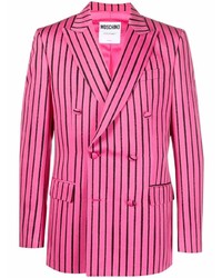 Hot Pink Vertical Striped Double Breasted Blazer