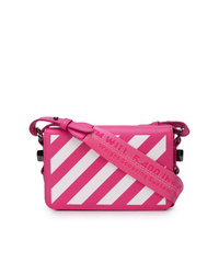 Hot Pink Vertical Striped Leather Crossbody Bag