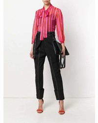 Hot Pink Vertical Striped Long Sleeve Blouse
