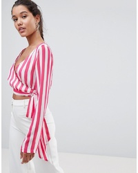 PrettyLittleThing Striped Wrap Top