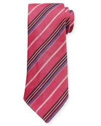 Canali Striped Linen Silk Tie Pink