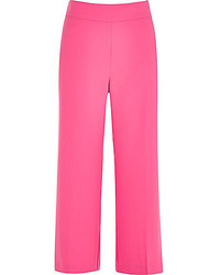 River Island Bright Pink Cropped Wide Leg Pants
