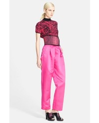 Christopher Kane Snakeskin Print Belted Silk Satin Trousers