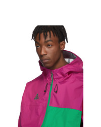 Nike Pink And Green Acg Packable Rain Jacket